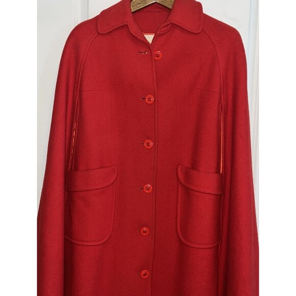 Vtg Pendleton RED O/S Cape Coat 44" Long Wool Satin Lined 70's EXCELLENT - Picture 8 of 14